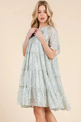 Lime 'N' Chili Ditsy Floral Print Sheer Ruffle Detail Mini Dress OutfitFlow